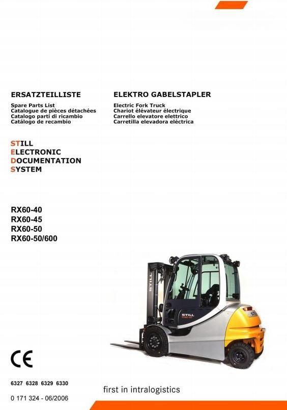 Still RX60-40, RX60-45, RX60-50, RX60-50/600 Electric Forklift Truck Series 6327-6330 Parts Manual