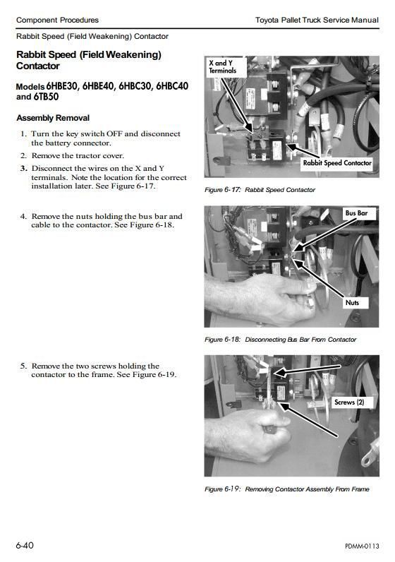 Toyota 6HBC30,6HBC40,6HBE30,6HBE40,6HBW30, 6TB50 Electric Pallet Truck SN:24000-26999 Service Manual