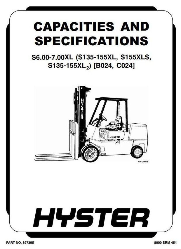 Hyster S135XL, S155XL, S155XLS (S6.00XL, S7.00XL) Diesel/LPG Forklift Truck B024 Series Parts Manual