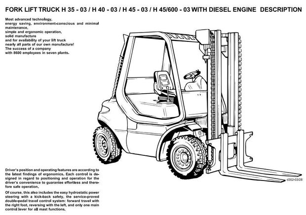 Linde H35D, H40D, H45D, H45D/600 Diesle Forklift Truck 352-03 series Operators Manual