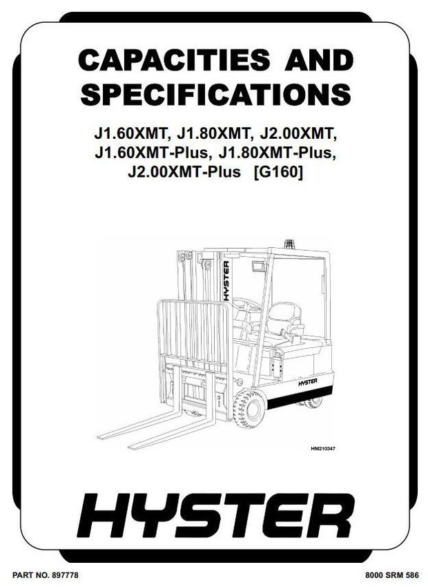 Hyster J1.60XMT, J1.80XMT, J2.00XMT Electric Forklift Truck G160 Series Workshop Service Manual
