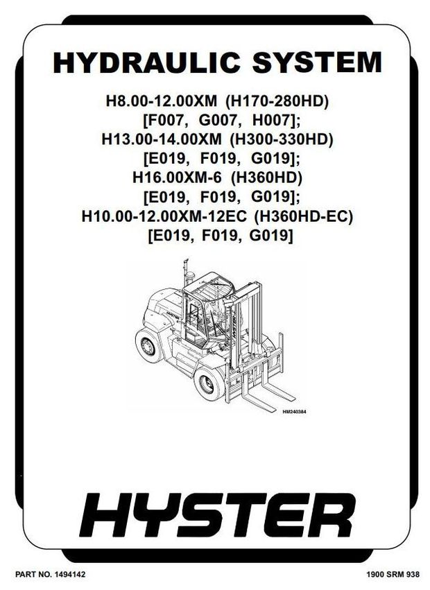 Hyster H10XM-12EC, H12XM-12EC, H13XM-6, H14XM-6, H16XM-6 Forklift Truck G019 Series Service Manual