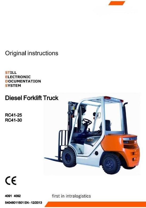 Still RC41-25, RC41-30 Diesel Forklift Truck Series 4091, 4092 Operating &amp; Maintenance Instructions