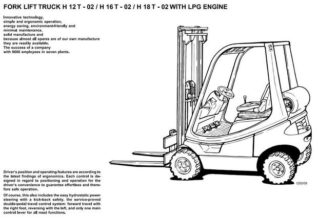 Linde H12T, H16T, H18T LPG Forklift Truck 350-02 series Operating Instructions (User Manual)