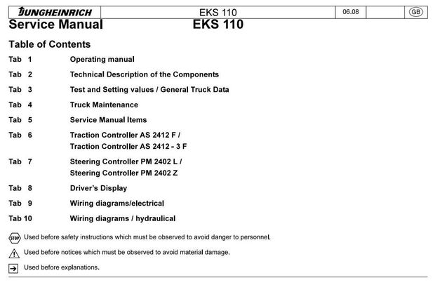 Jungheinrich EKS 110 (07.2004-03.2009) Order Picker Workshop Service Manual