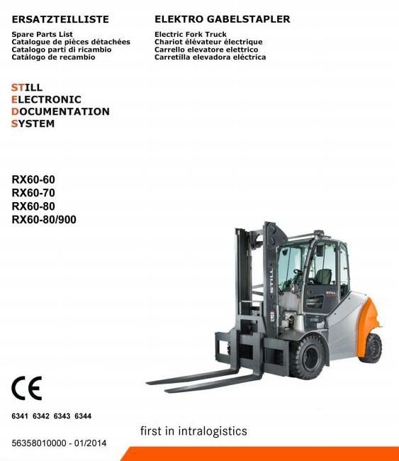 Still RX60-60, RX60-70, RX60-80 Electric Forklift Truck Series 6341, 6342, 6343, 6344 Parts Manual