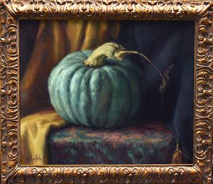 Green Pumpkin. Archival Print. Still Life. Heirloom Pumpkin. 