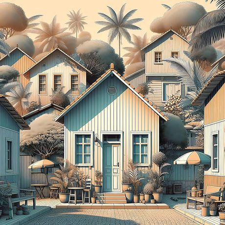 Coastal Pastel Village – Tropical Wooden Houses Collection