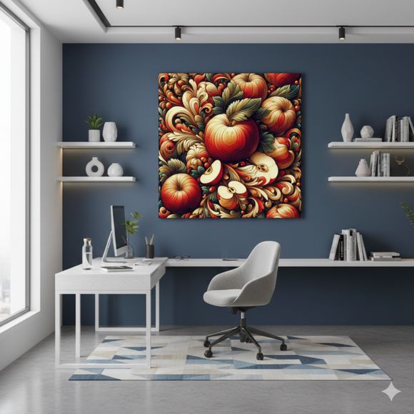 Culinary Aesthetics – Ornamental Apple Art with Botanical and Folk-Inspired Design
