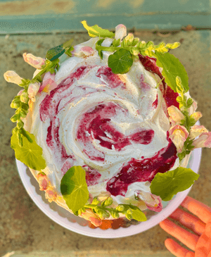 chokecherry whipped cream mascarpone + almond wedding cake