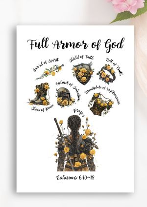 Armor of God Yellow Rose Warrior Poster Print - 8x10in [Physical Product]