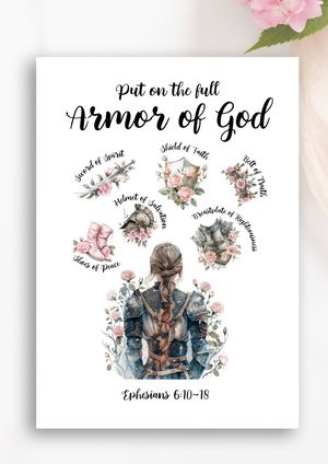 Armor of God Pink Floral Warrior Poster Print - 8x10in [Physical Product]