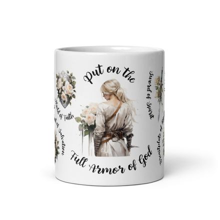 Put On The Full Armor of God White Rose Girl Warrior Mug [Physical Product]