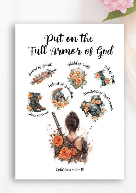Armor of God Coral Floral Warrior Poster Print - 8x10in [Physical Product]