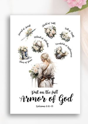 Armor of God White Roses Warrior Poster Print - 8x10in [Physical Product]