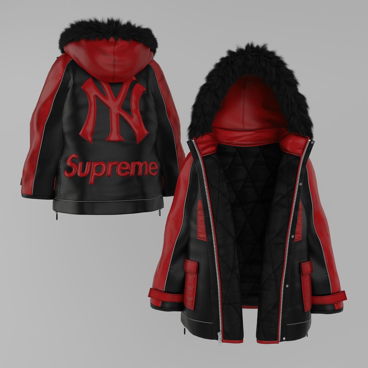 Furry Hooded Parka Jacket 3D Model FBX Download VRChat Clothing