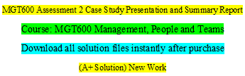 MGT600 Assessment 2 Case Study Presentation And Summary Report