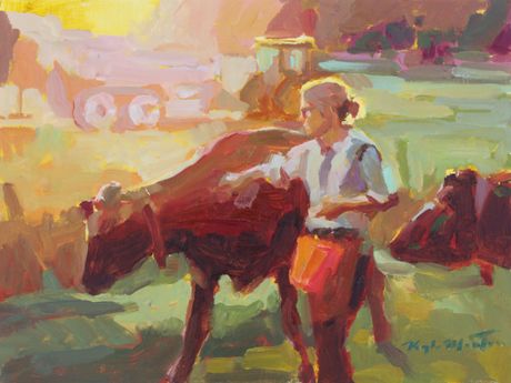 Woman with Cows 12x16&quot;