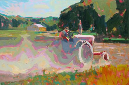 Dusty Tractor Plowing the Field 16x24"