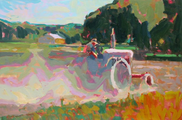 Dusty Tractor Plowing the Field 16x24&quot;