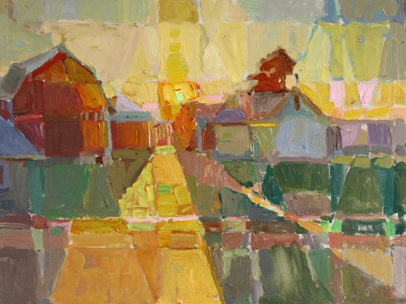 Chicken Coop Sunset 12x16"