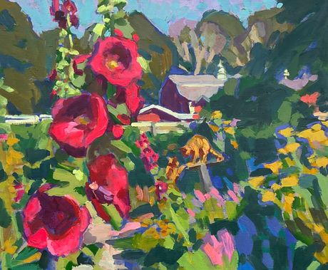 Door County Hollyhocks 20 x 24"
