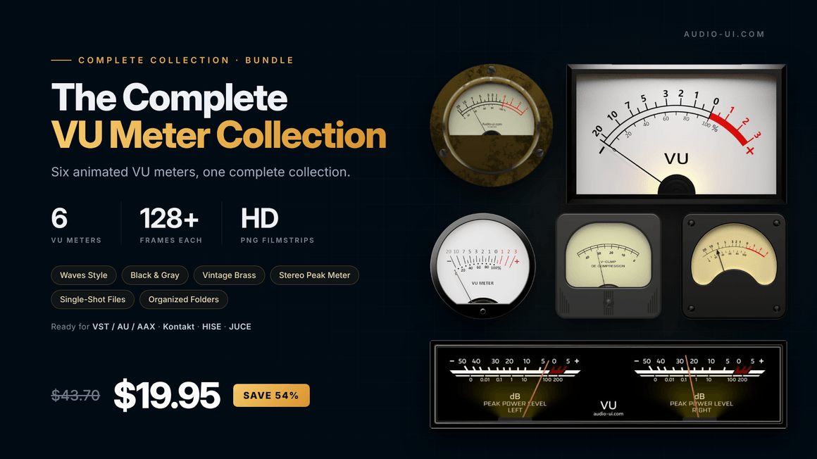 Six animated VU meters, one complete collection.