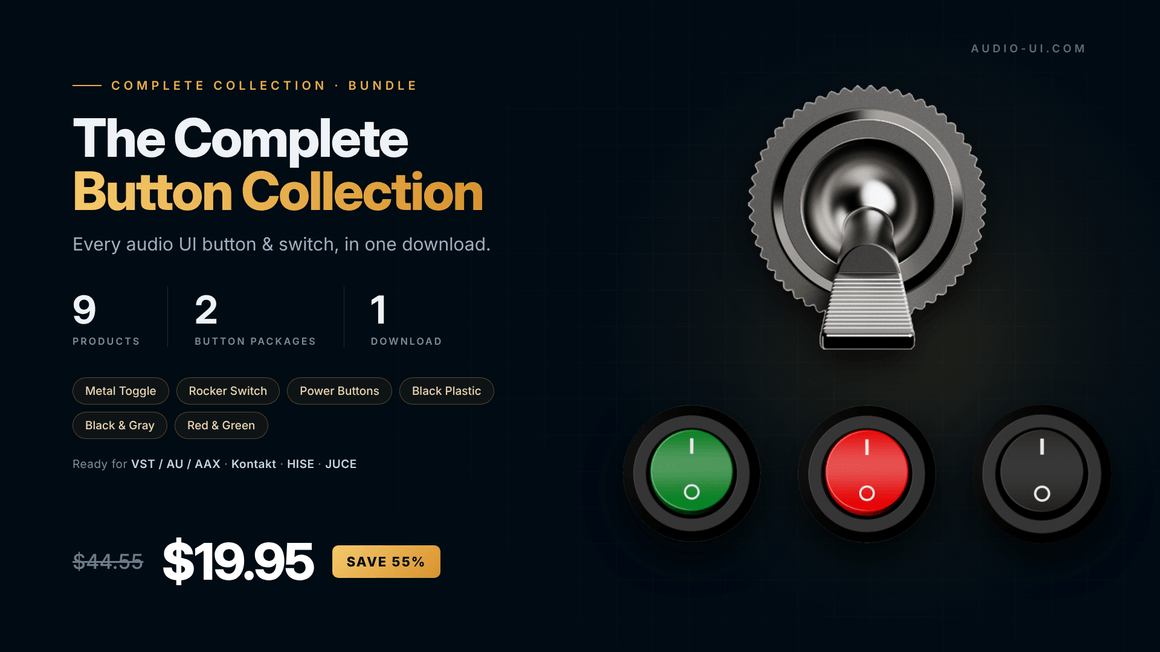 The Complete Button Collection – 9 Audio UI Buttons &amp; Switches Bundle