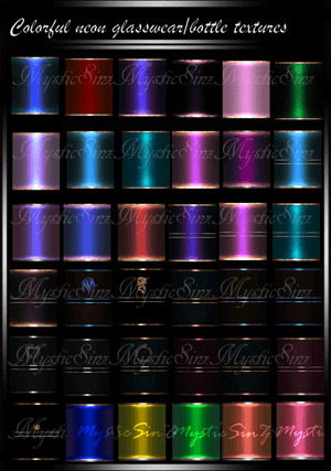 Colorful Neon glass, bottle textures