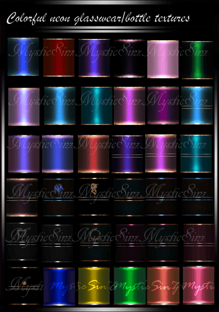 Colorful Neon glass, bottle textures
