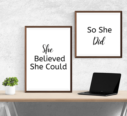 She Believed She Could So She Did - Black and White Printable Wall Art Quote - Digital Download