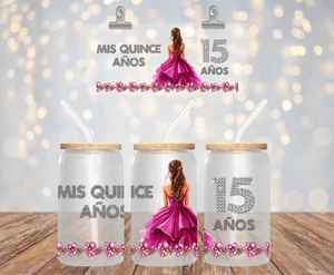 Pink Quinceanera Party 16 oz UV DTF LIBBEY GLASS WRAP KIDS CUP UVDTF