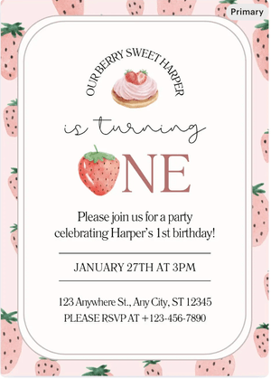 Canva Editable Berry First Birthday Invitation Berry Mobile Phone Invite Strawberry Electronic Invit
