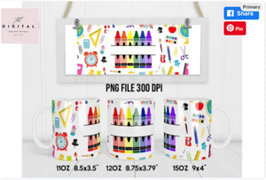 Crayon Mug Back to School Add Text Wrap png Custom UV DTF Teacher Tumbler Wrap UVDTF Transfer Gang 