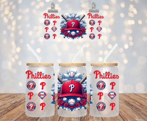 BASEBALL TEAM UV DTF LIBBEY 16oz GLASS CUP WRAP PHILADELPHIA PHILLIES