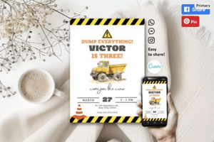 Construction Dump Truck Party Invitation Construction Invite Construction Birthday Invitations Dump 