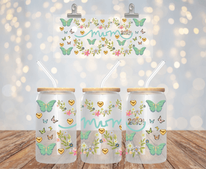 MAMA BUTTERFLIES UV DTF 16OZ GLASS CUP WRAP