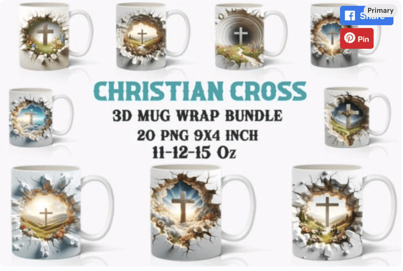 3D Christian Cross Mug Wrap Bundle 3D Jesus and Cross Hole Wall Cracked Mug Wrap Template Mug 