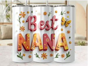 Best Nana Skinny Tumbler Wrap, 20oz Tumbler PNG, Floral Design, Bright Colors