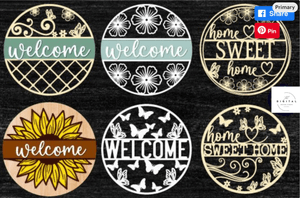 Welcome Sign Laser Cut Bundle Welcome sign svg set Hello door hanger svg laser cut files Wooden roun