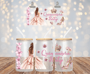 Pink Quinceanera Party 16 oz UV DTF LIBBEY GLASS WRAP KIDS CUP UVDTF