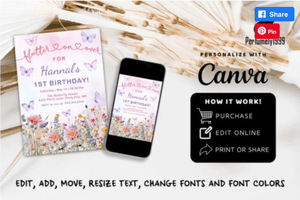 Butterfly Floral Birthday Invite Template 1st Birthday Invite Floral Butterfly Birthday Invitation 