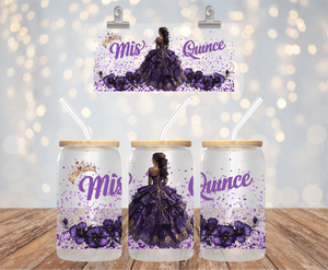 Purple Quinceanera Party 16 oz UV DTF LIBBEY GLASS WRAP KIDS CUP UVDTF