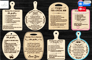 Mom Cutting Board Bundle Svg Recipe For A Special Mom Mother&#x27;s Day Svg Kitchen Sign Svg  Dish Towel 