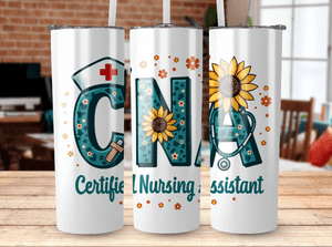 CNA Certified Nursing Assistant Tumbler Wrap PNG, Sunflower CNA Skinny Tumbler Design, Digital Downl