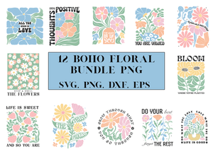 Boho Floral png  SVG PNG files sublimination bundle craft graphics |flowers clip art instant downloa