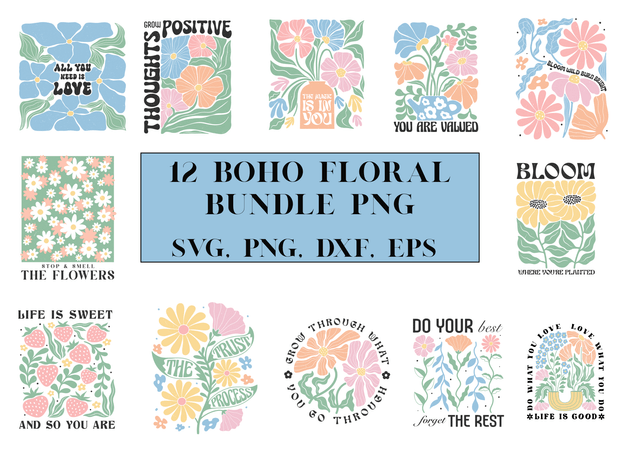 Boho Floral png  SVG PNG files sublimination bundle craft graphics |flowers clip art instant downloa