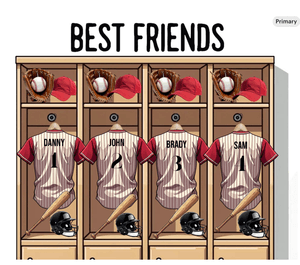 Personalized Best Friends Baseball Locker PNG 2, 3, or 4 Friends Custom Names &amp; Numbers Sports Room 