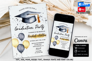 Graduation Invitation Canva Template Graduation Digital Invitation Template Grad Announcement 