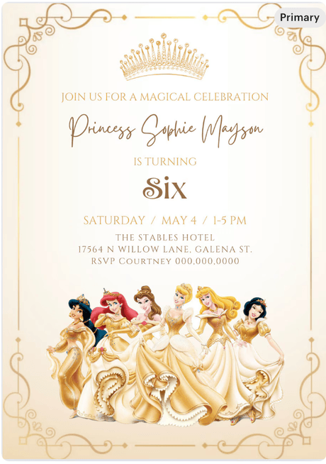 Editable Princess Birthday Canva Template Editable Princess canva Princess Birthday Party Invitation